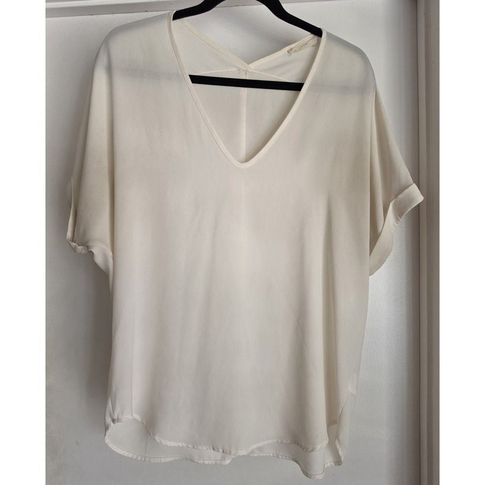 Lush Women's Blouse Cream S V-neck Semi-sheer Flowy